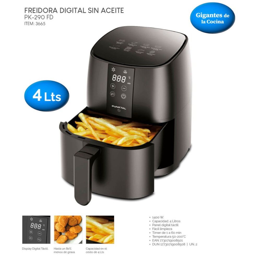 Freidora sin aceite digital - Capacidad 4L - Punktal Freidora sin aceite digital - Capacidad 4L - Punktal