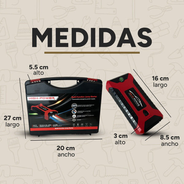 Arrancador Batería 12V 20000mAh USB Linterna Powerbank Auto Color Rojo