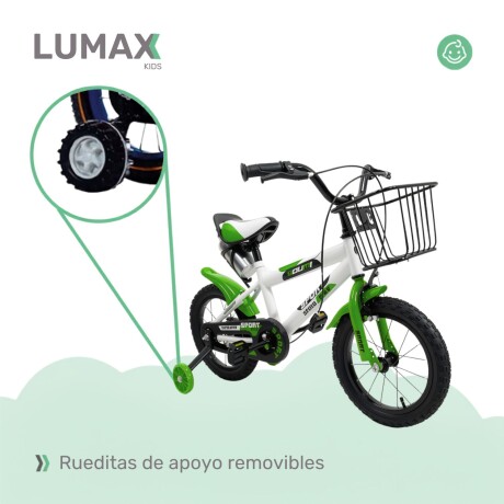 Bicicleta Rodado 14 Con Canasto Y Caramañola Niño Niña Lumax Verde
