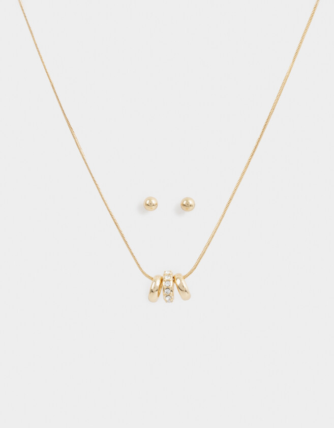 Bijouterie Set Bañada en Oro Set De Cadena Y Aros Bañado En Oro - Dorado