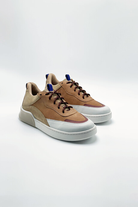 Zapatilla Riad Camel, Tostado, Azul Y Berenjena