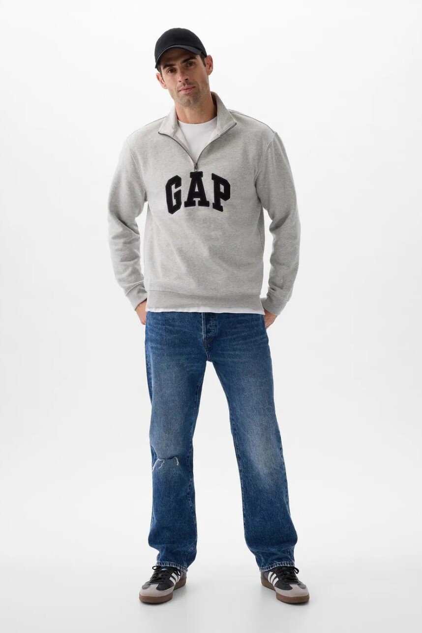 Buzo Deportivo Medio Cierre Logo Gap Hombre Light Heather Grey B08