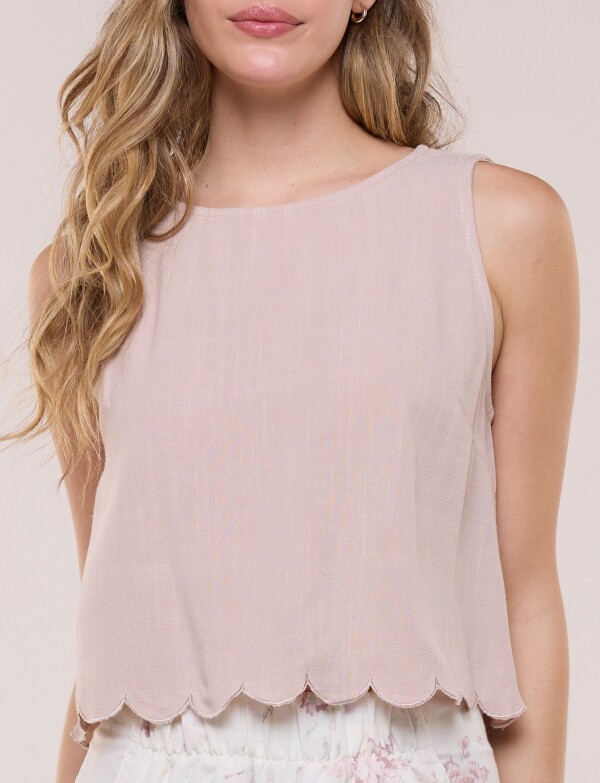 Top Lino Con Ruedo Festoneado BEIGE