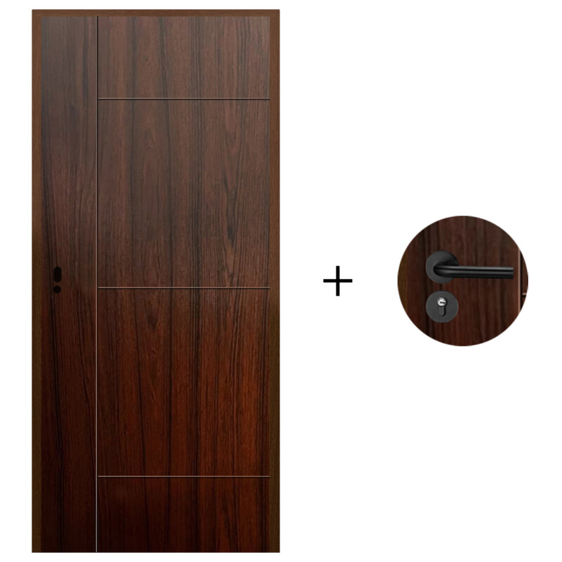 Puerta Desarmada Interior en MDF con Marco y Cerradura Lumax Marrón Teak Diseño Ankara Herraje Negro