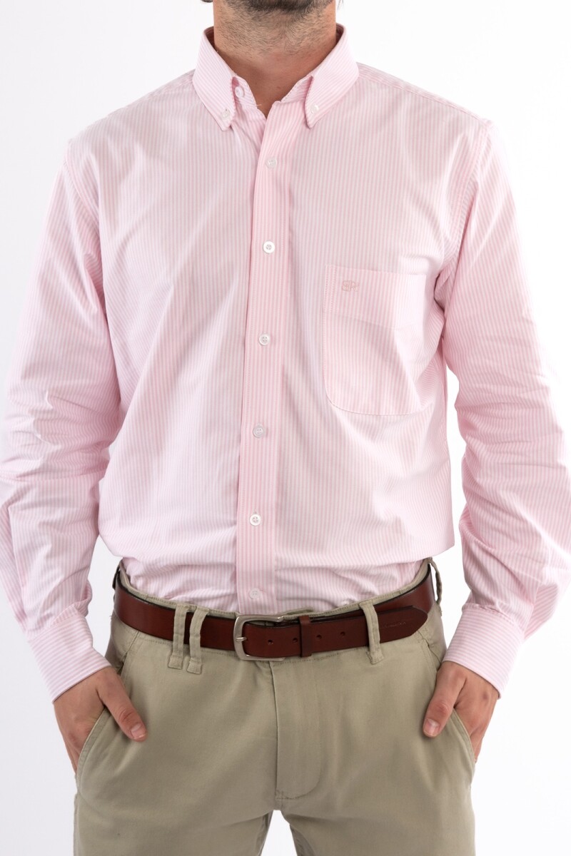 Camisa Rayada Brixton Rosada y Blanca
