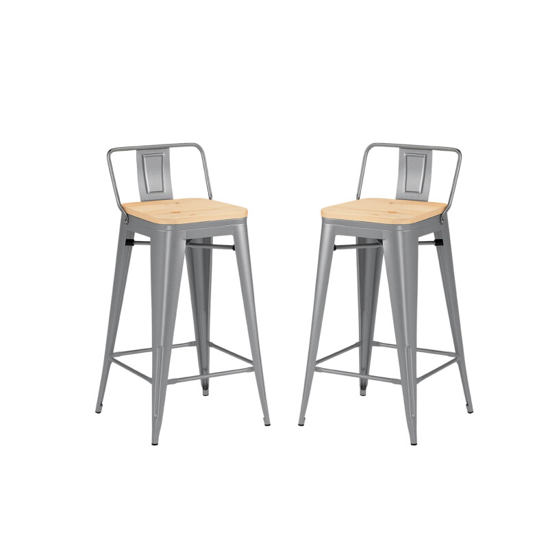 Pack 2 Taburetes Tolix con Respaldo y Asiento de Madera Lumax Gris