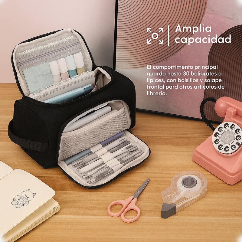 Bolso Cartuchera Gran Capacidad Para Lápices Y Marcadores Negro