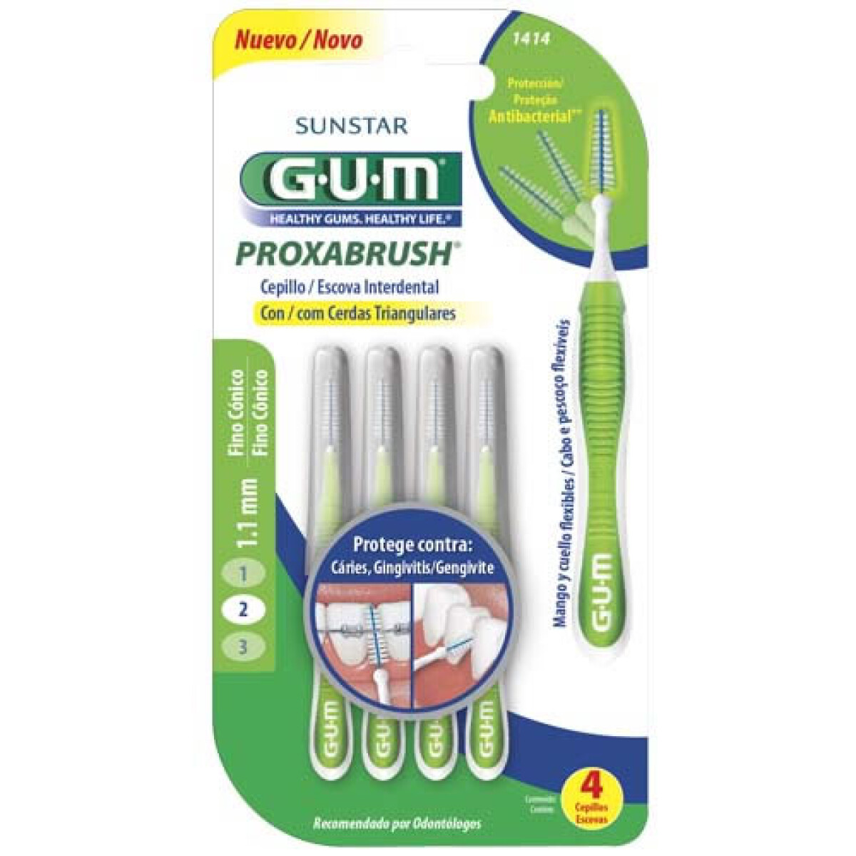 GUM CEPILLO INTERDENTAL CÓNICO ULTRAFINO INTERPROXIMAL 1414 1.1mm 4 UNIDADES 