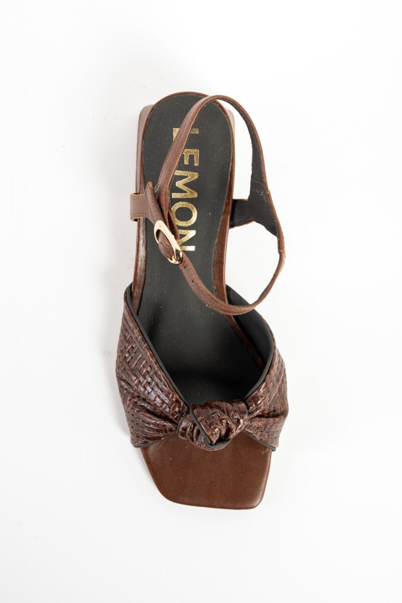 Sandalias De Cuero Taco Cuadrado Chocolate
