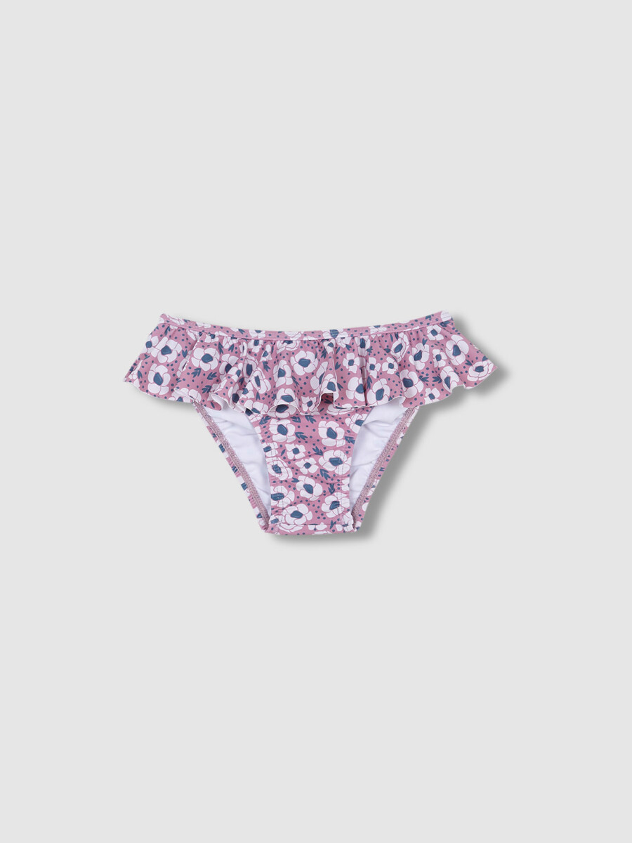 Traje De Baño Estampado Flor Grande Rosa Medio