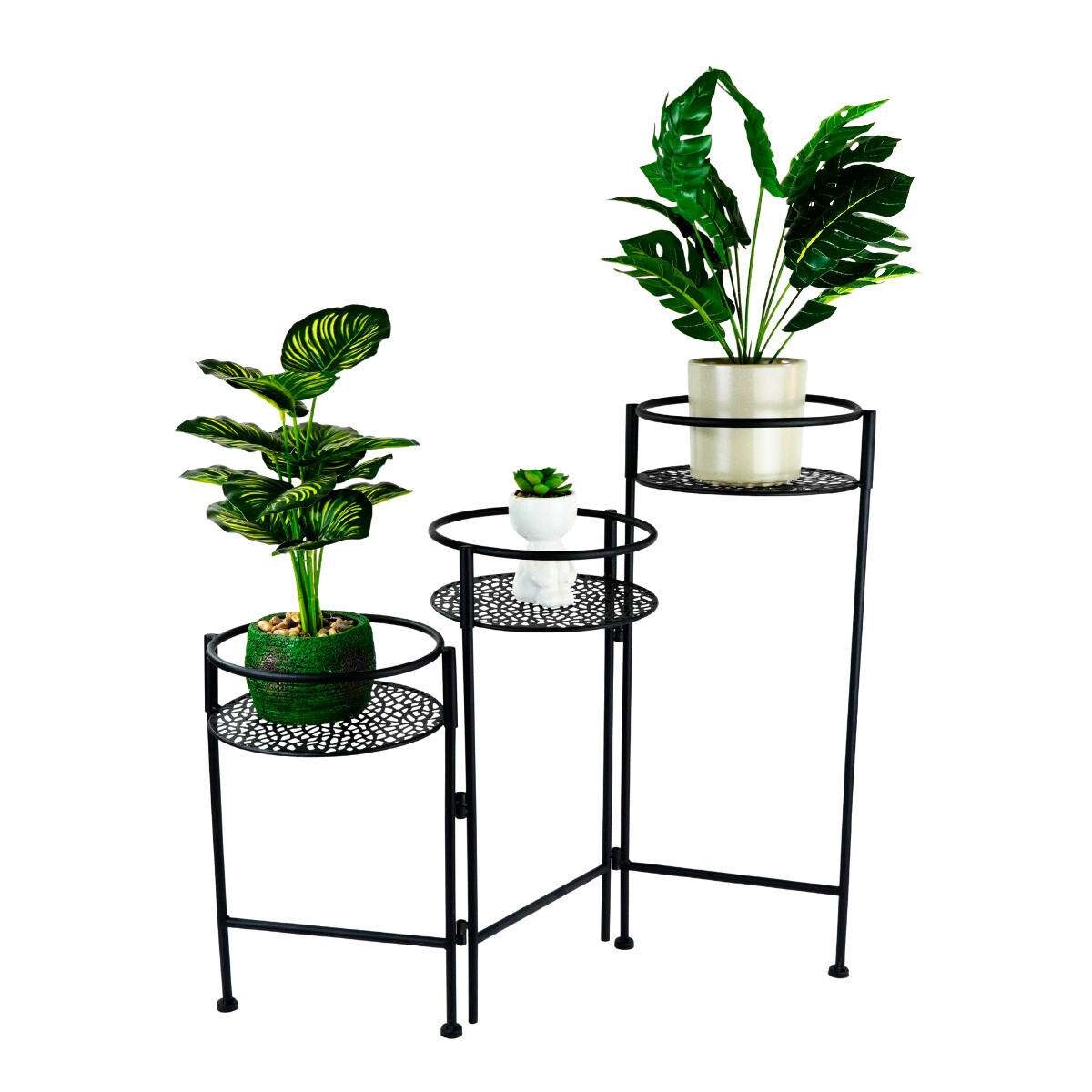 Soporte triple de metal para macetas 