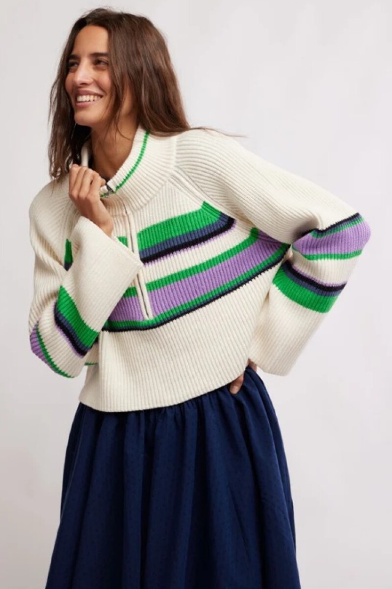 STRIPED GRETA HALF ZIP 