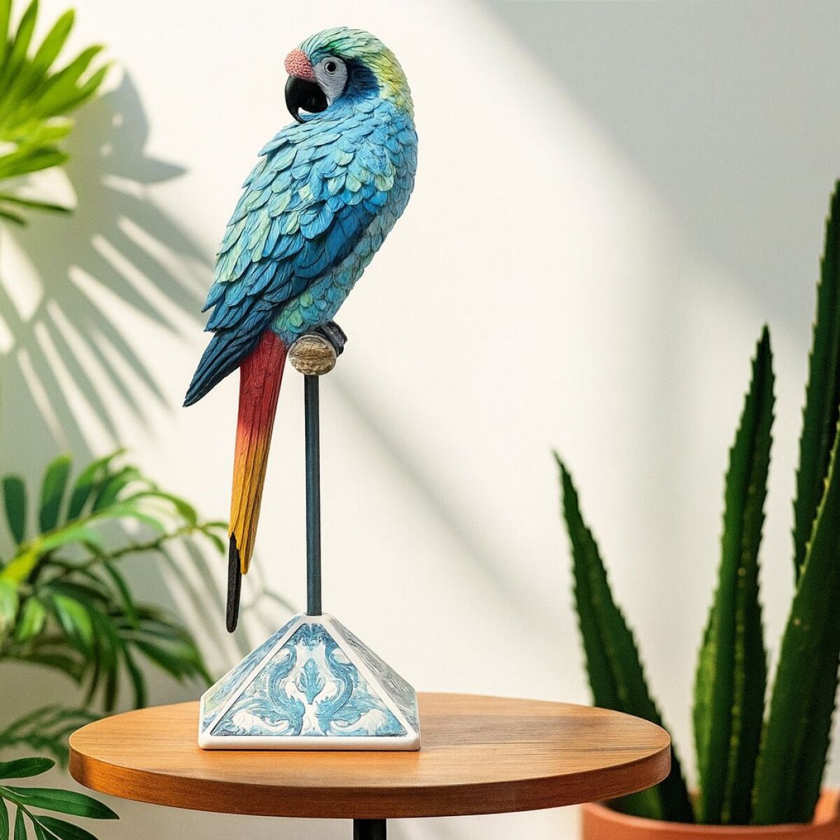 Loro Decorativo Resina en Base Cerámica ▪️Alto 65.6cm x Ancho 22.7cm x Largo 20.8cm 