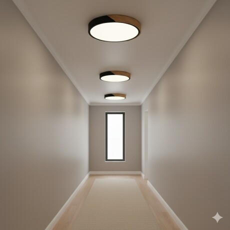 Plafón led circular de madera y aluminio negro mate Luz neutra