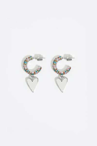 PENDIENTES ARO CRISTALES CORAZ Plata