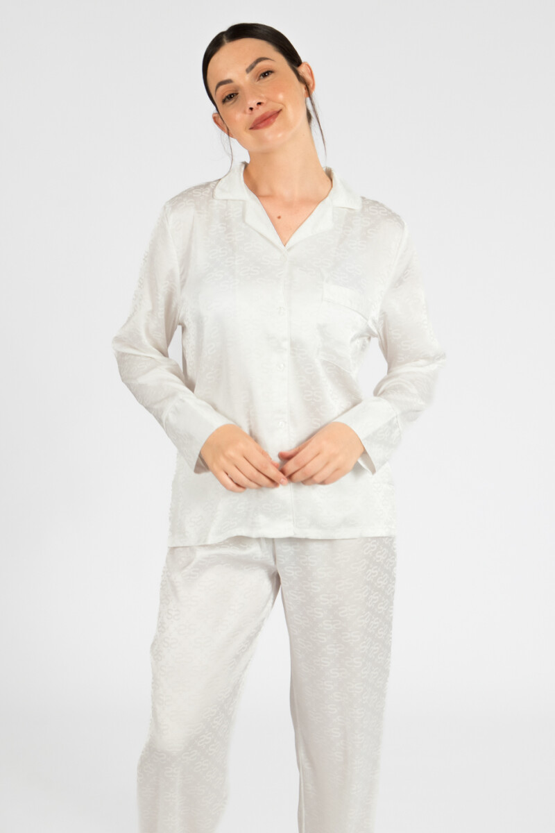 Pijama jacque saten Marfil