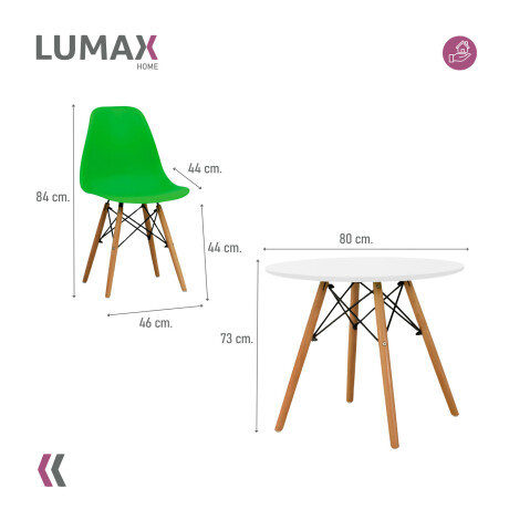 Juego de comedor Con Mesa Circular de 80cm + 2 Sillas Eames Verde