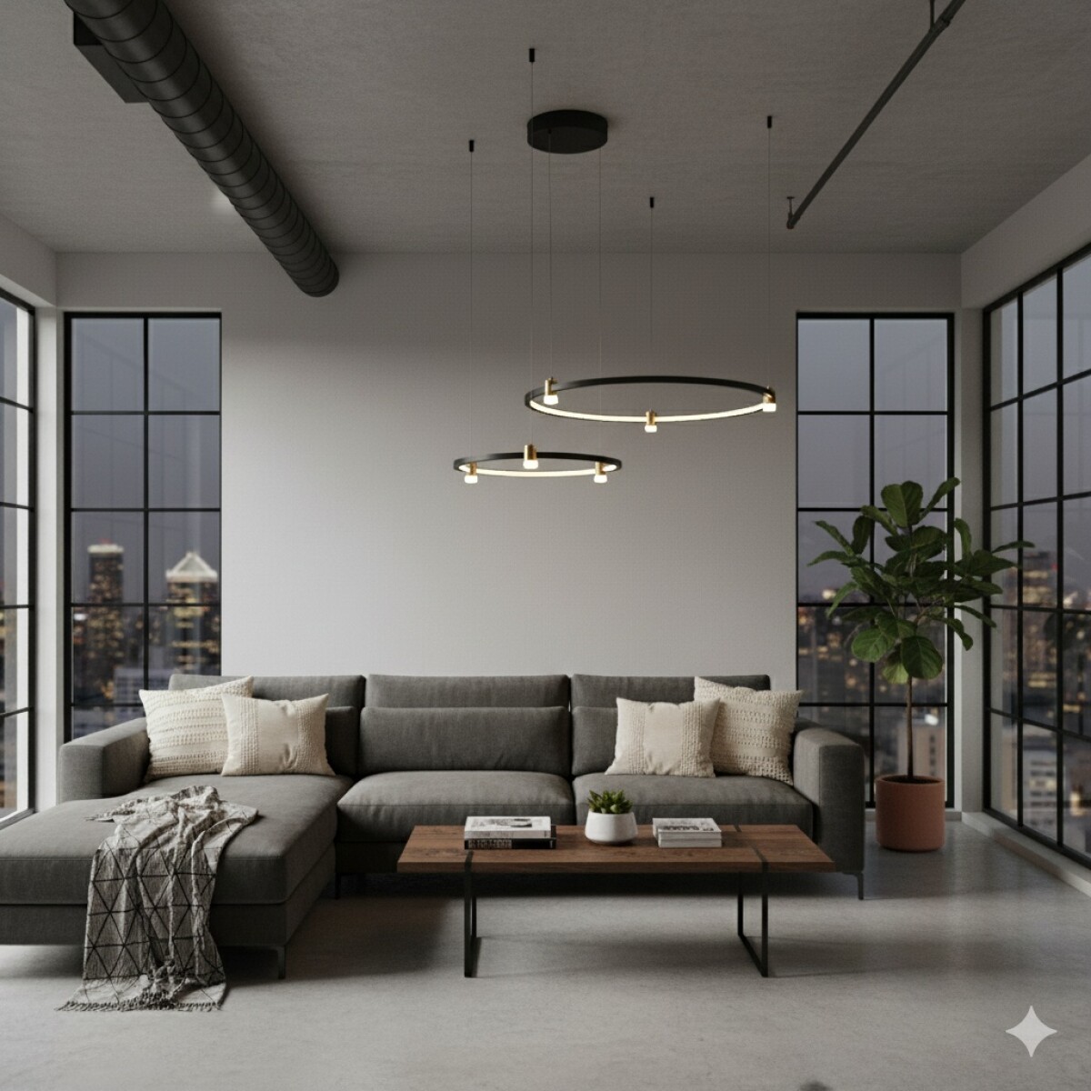 Colgante Led doble anillo negra y dorada 56W Dimerizable 