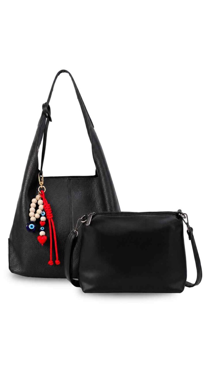CARTERA ELIZABETH CON LLAVERO DE REGALO - WISHES NEGRO 