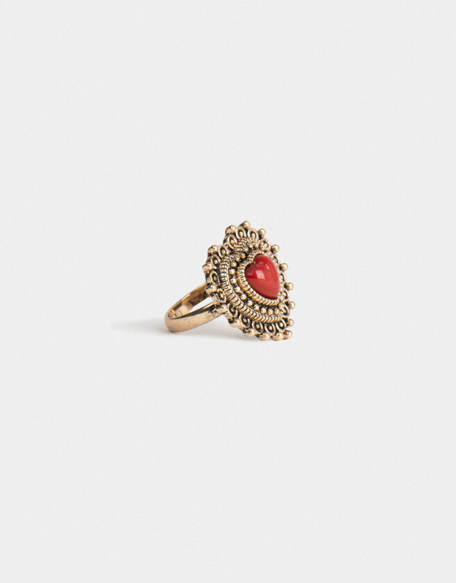 Anillos Medianos y Grandes Con corazón Anillo Corazón Antique - Dorado