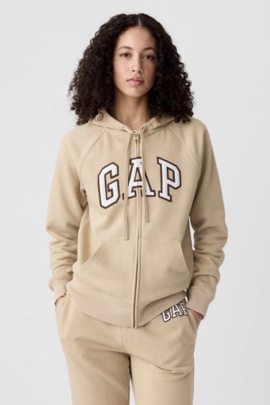 Buzo Canguro Con Cierre Logo Gap Mujer Travertine Brn 15-1114