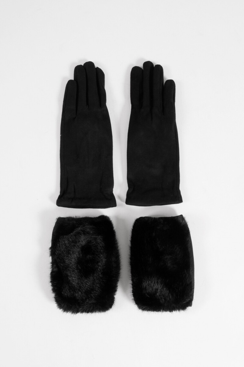 Guantes de suede con miton de pelo removible negro