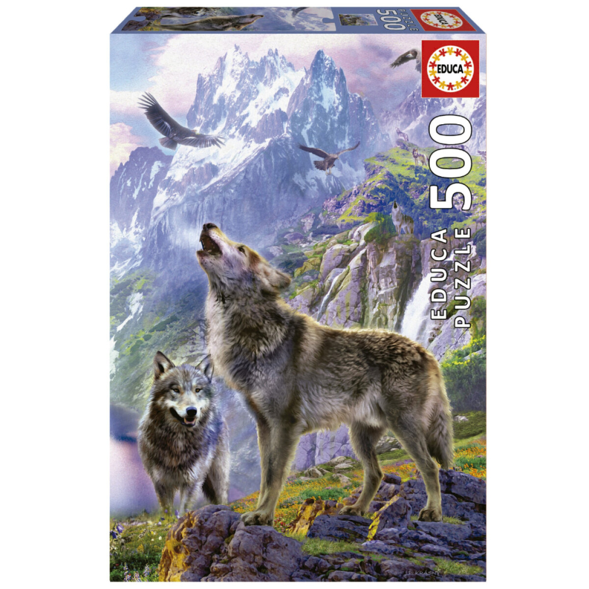 Puzzle Educa 500 Piezas Lobos En Rocas Rompecabeza Paisaje 