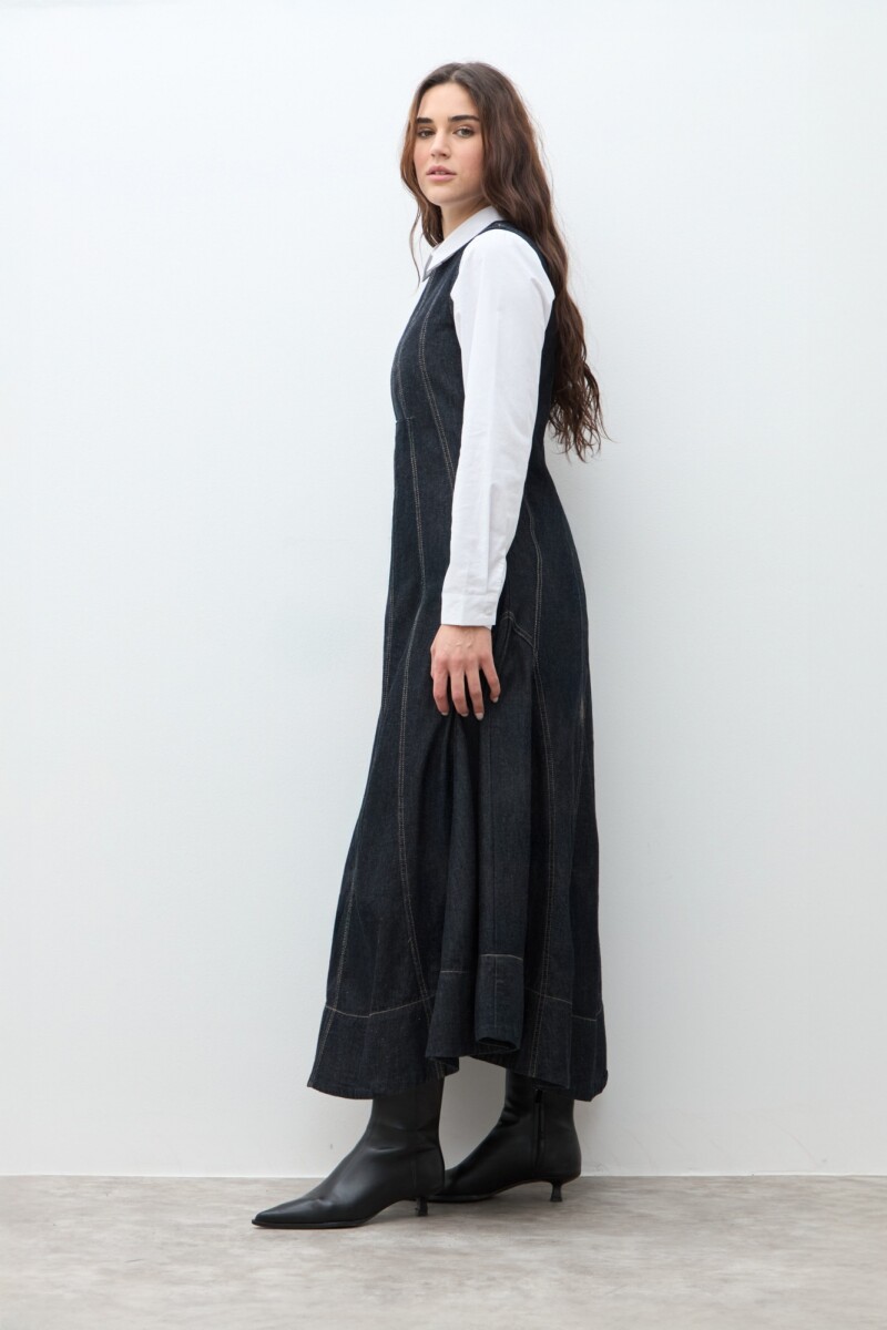 Maxi vestido de jean con cortes jean oscuro