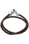 PULSERA DE CUERO DOBLE MARRÓN CON MOSQUETÓN ENTRELAZADO BAÑADO EN PLATA Pulsera