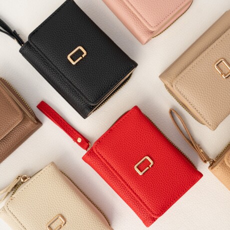 Billetera corta con broche Beige