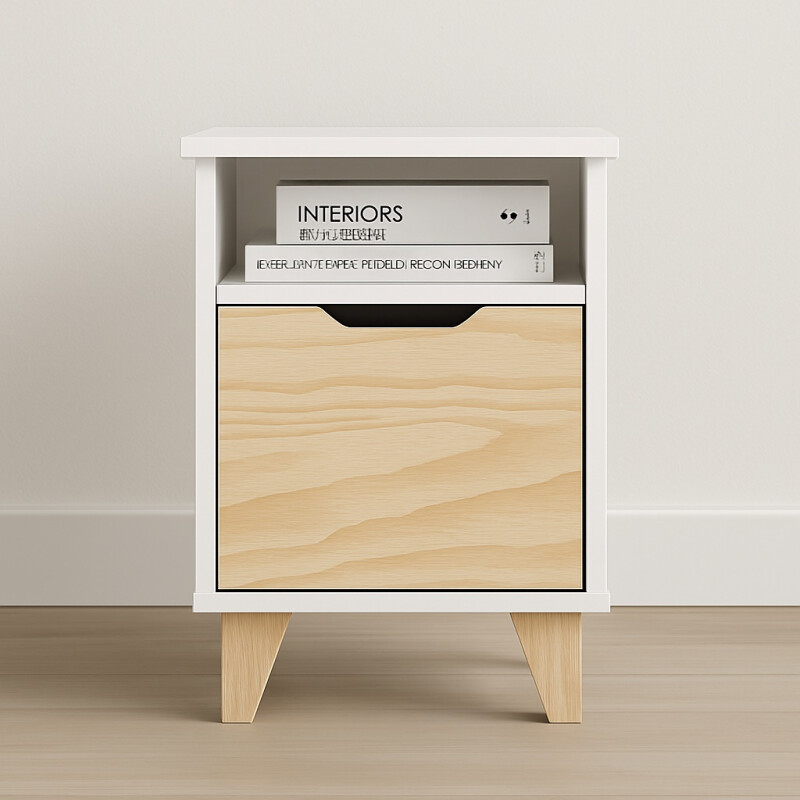 Mesas De Luz Melaminico 18mm Madera Nórdica Dormitorio Blanco