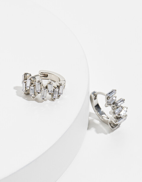 Aros Argollas Strass Argollas Con Strass - Plateado Rodio