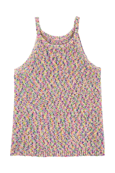 Musculosa a crochet, cuello halter, jaspeada Sin color