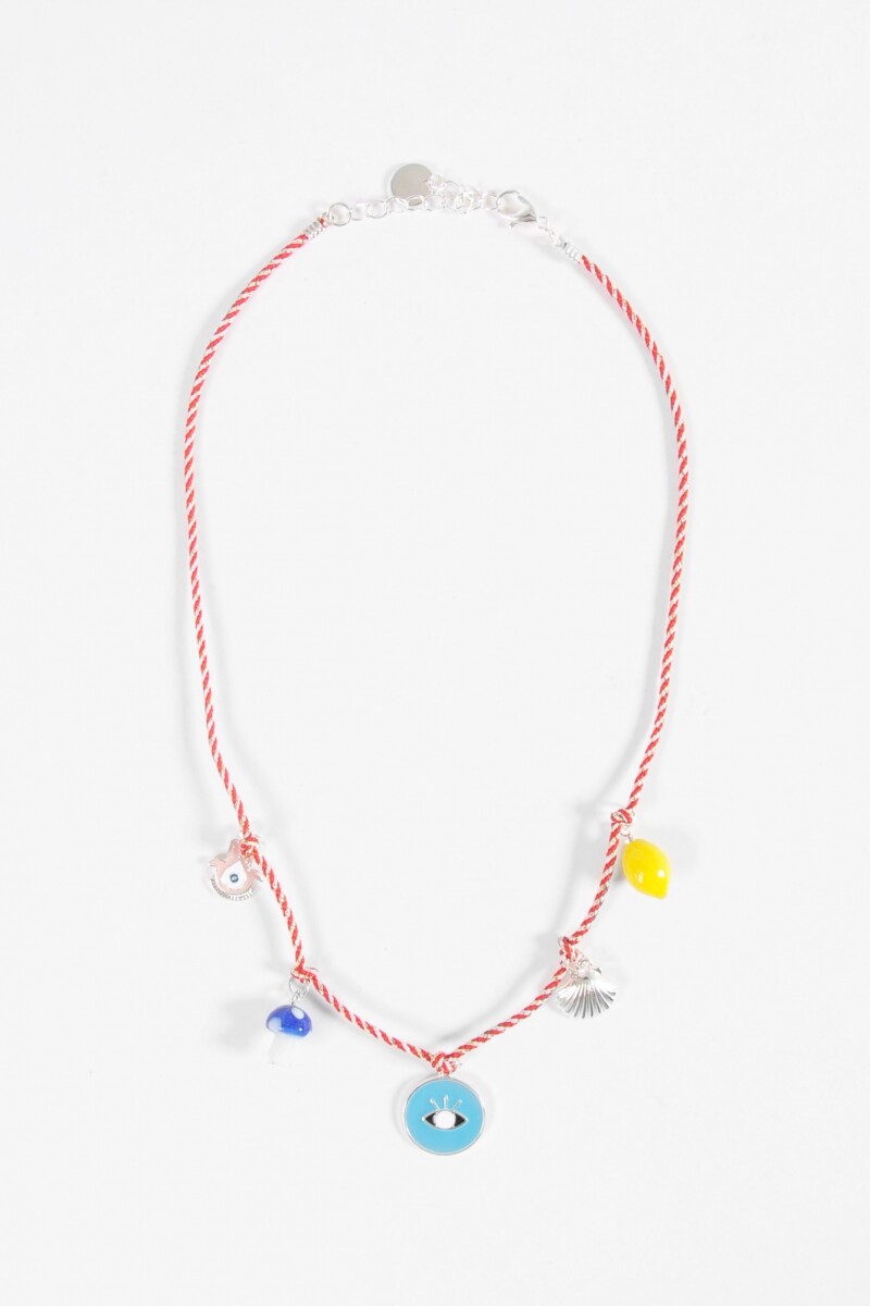 Collar cordón múltiples charms plateado
