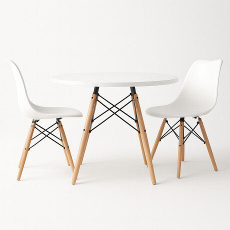 Juego de comedor Con Mesa Circular de 120cm + 2 Sillas Eames Blanco