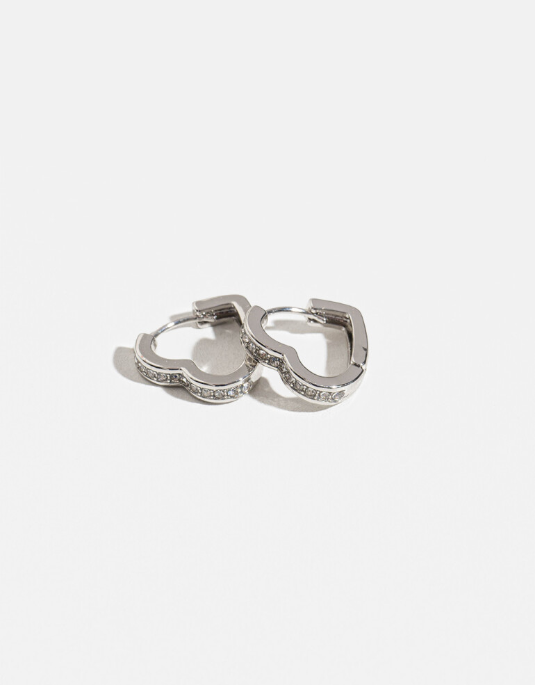 Aros Argollas Metal Argollas De Corazón - Plateado Rodio