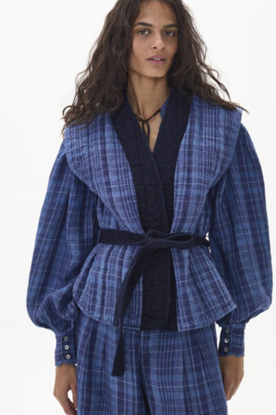 SMITH LINEN AND DENIM VEST Azul