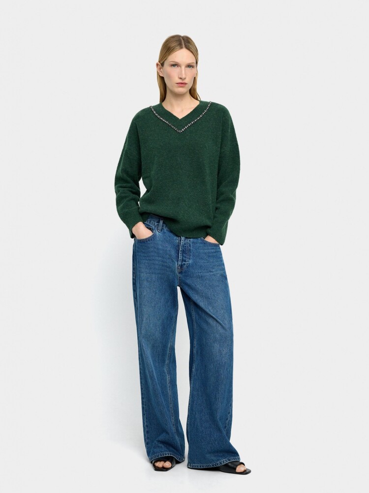 Jersey De Punto Con Detalle De Cristales verde