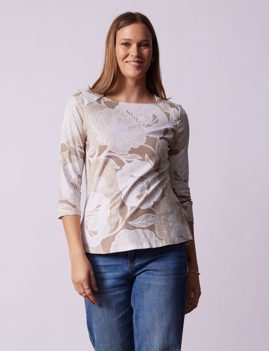 Remera Esc Cuadrado Flores - Beige/multi 