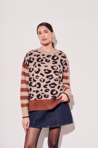 Sweater Animal Print Mangas Rayadas Multi