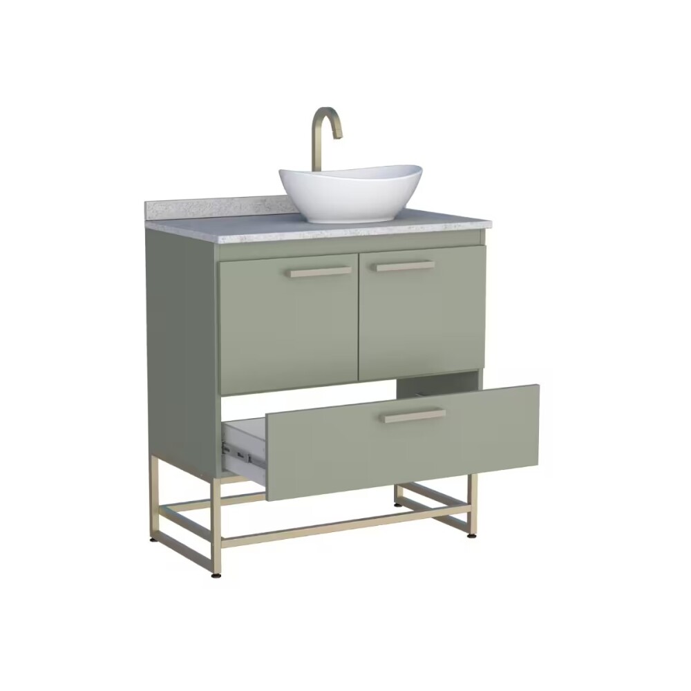 Mueble De Baño De Pie Suez Verde 80 cm con mesada Granito y Bacha De Loza Mueble De Baño De Pie Suez Verde 80 Cm Con Mesada Granito Y Bacha De Loza