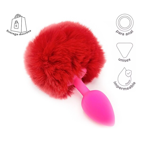 Plug Anal Pompon Conejita Consolador Estimulador Talle L Color Variante Rojo rosa