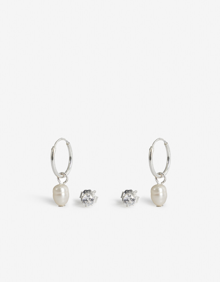 Aros Sets Perlas Set De Aros Plata 925 - Plateado