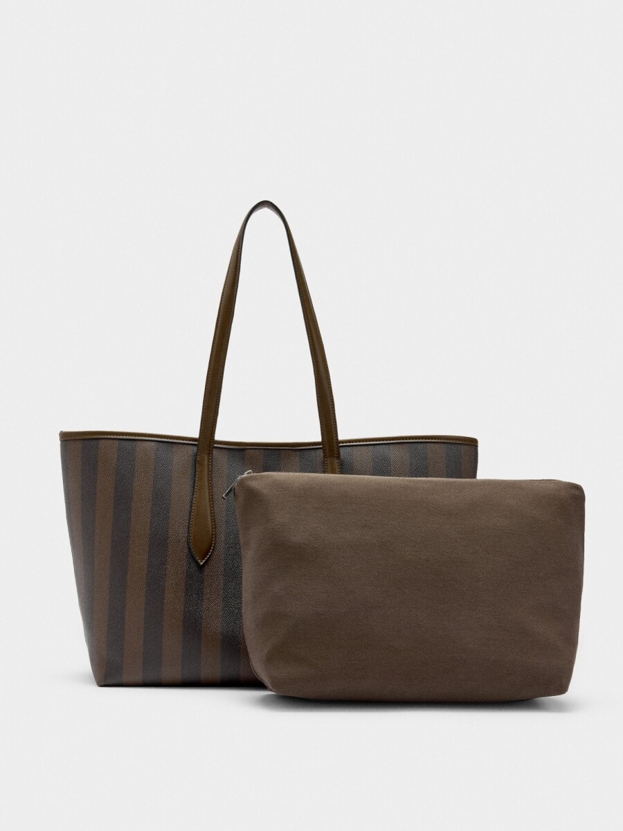Bolso Shopper A Rayas Con Bolsa Extraíble marron