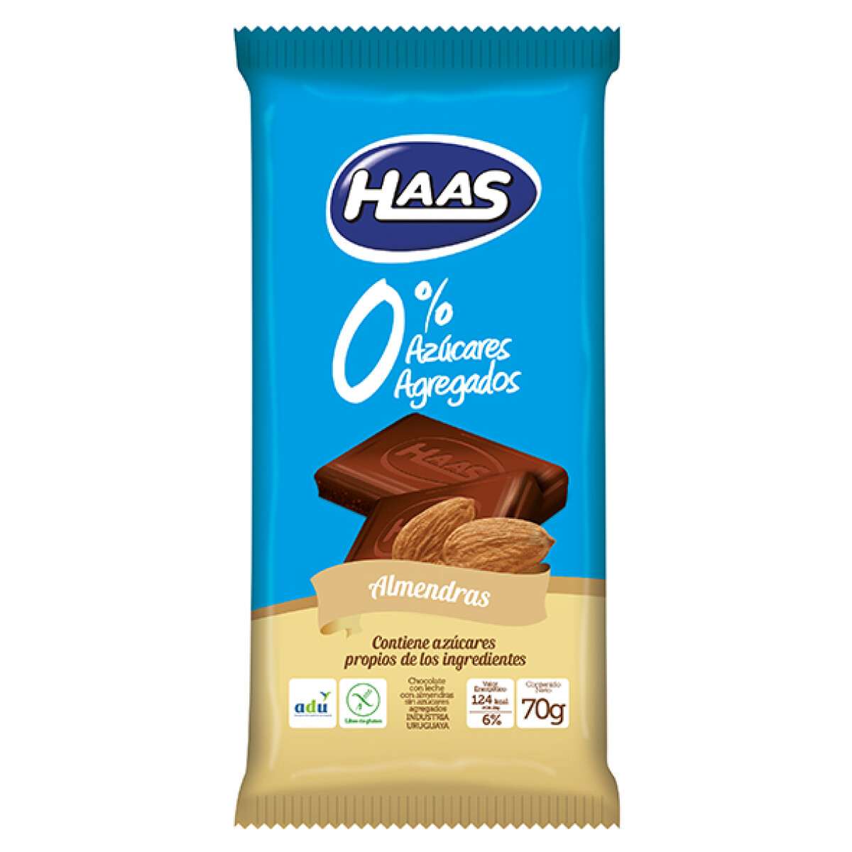 Tableta de Chocolate HAAS Almendra 0% Azúcares Agregados 70 GR 