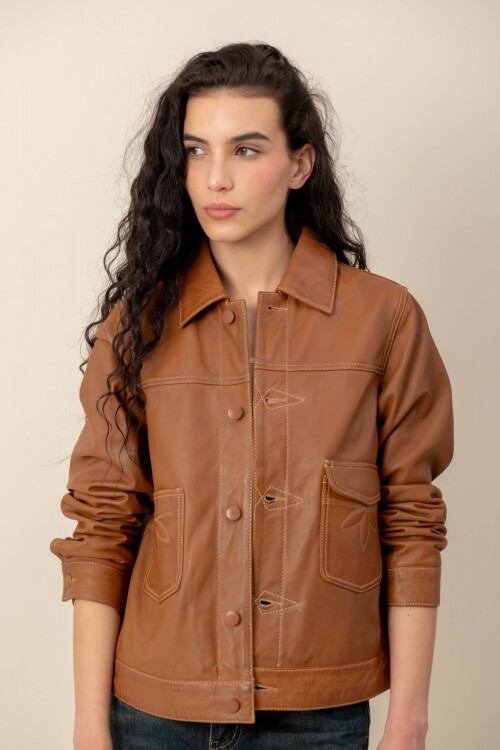 Campera cuero Sahara Cognac