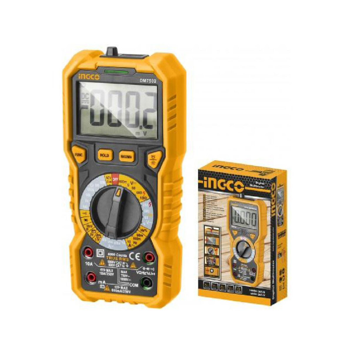 Tester Multímetro Digital Medidor Electricidad Ingco DM7502 - Amarillo 