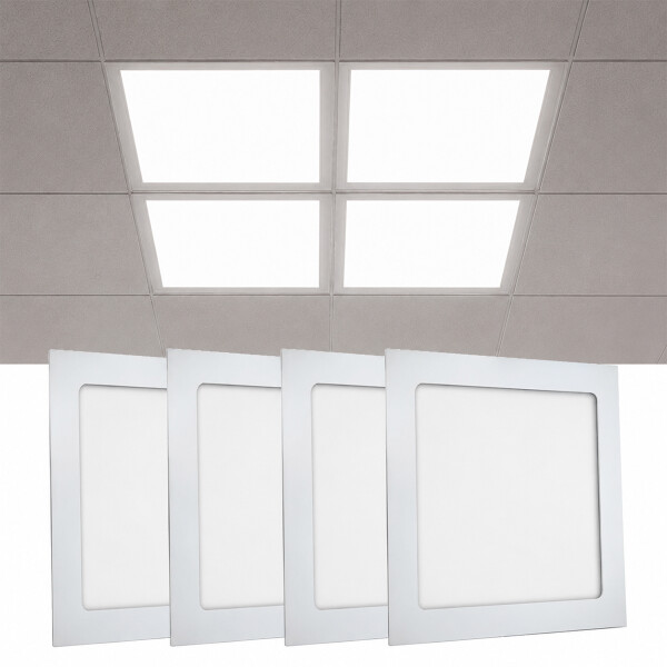 Panel De Techo Pack X4 Plafón Cuadrado Luz Blanco Blanco Panel De Techo Pack X4 Plafón Cuadrado Luz Blanco Blanco