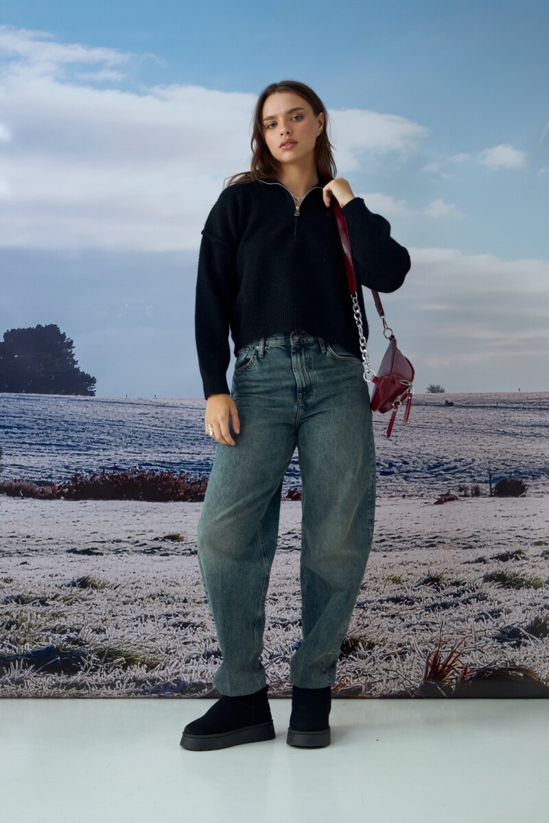 Sweater con cierre - negro 