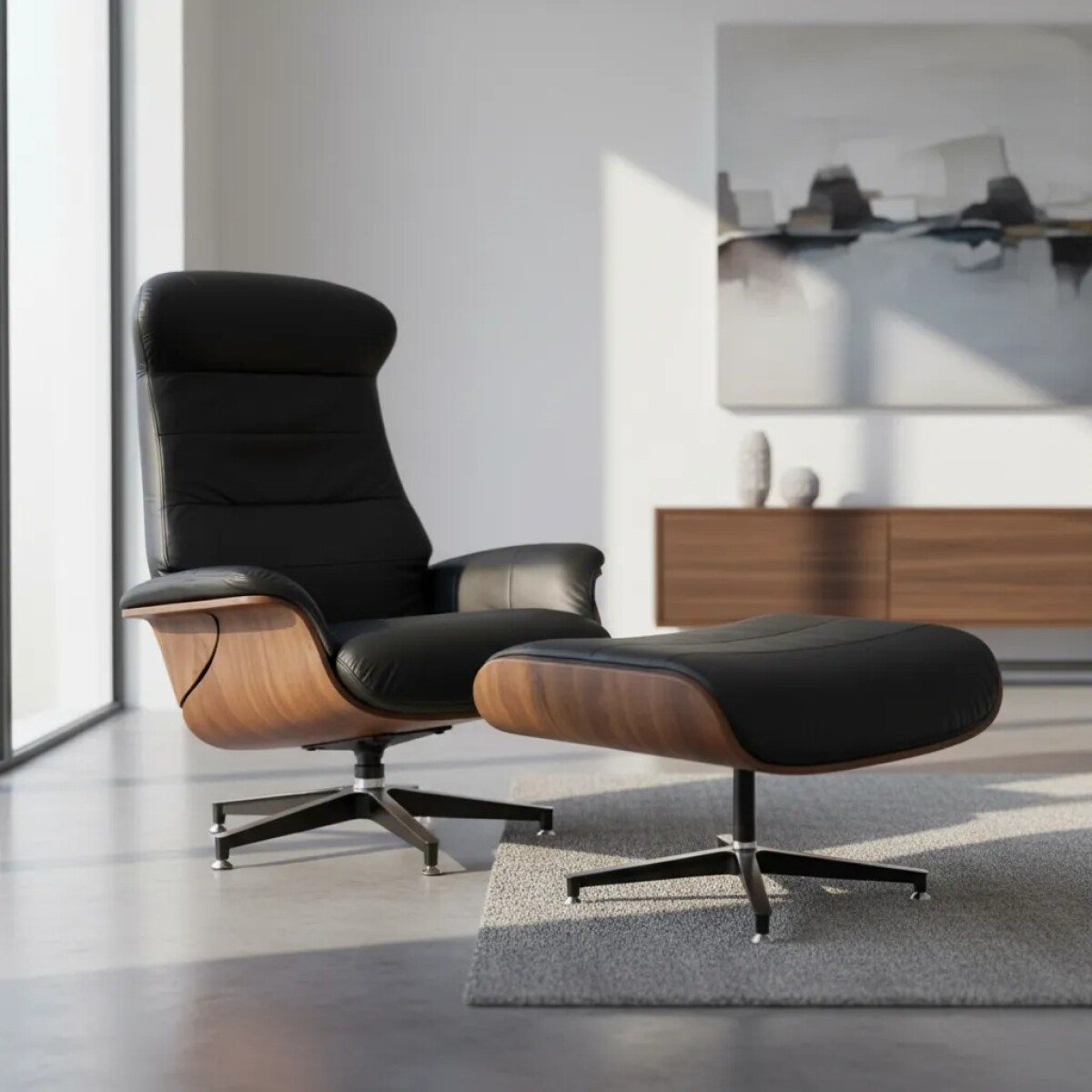 POLTRONA RECLINABLE PAIGE- 100% CUERO - NEGRO - PRODUCTO CON DETALLES - 